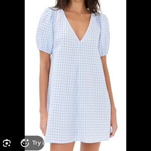 STAUD Sky Blue Gingham Mini Dress